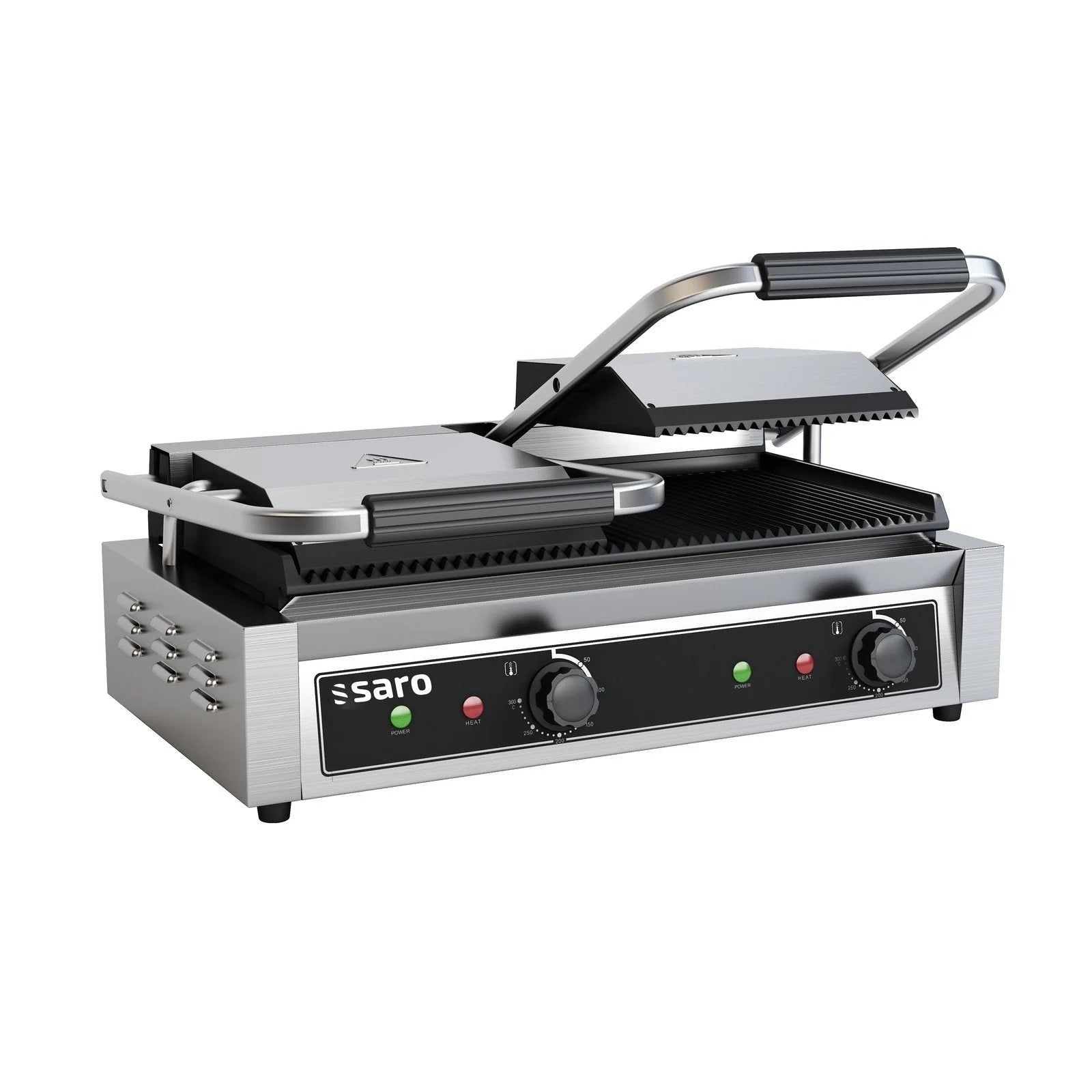 Kontaktgrill PG 2 - Edelstahl, Gusseisen, 2 Grillzonen, 580x410x190 mm, 230V - Saro